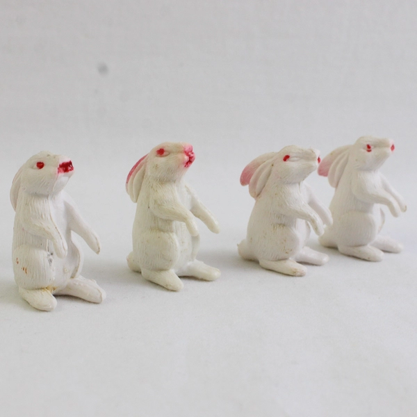Lot of 7 Miniature Easter Bunny Rabbit Figurines White with Red Pink Faces