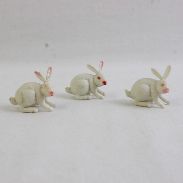 Lot of 7 Miniature Easter Bunny Rabbit Figurines White with Red Pink Faces