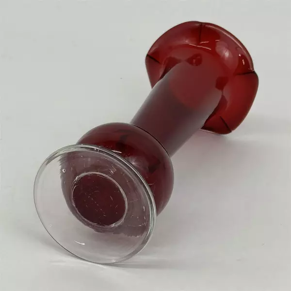 Vtg Ruby Red Glass Vase Ruffled Rim Clear Base 8.5 Inch