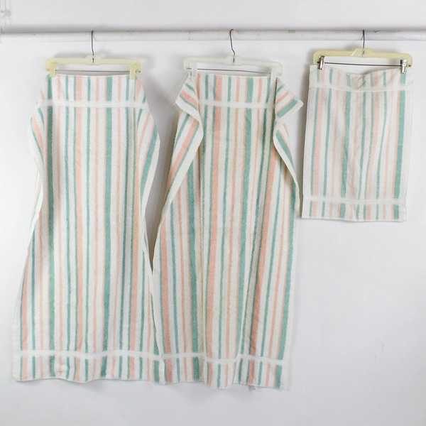 Lot of 3 VTG Caress by Stevens Coral Teal White Cotton Bath & Hand Towels