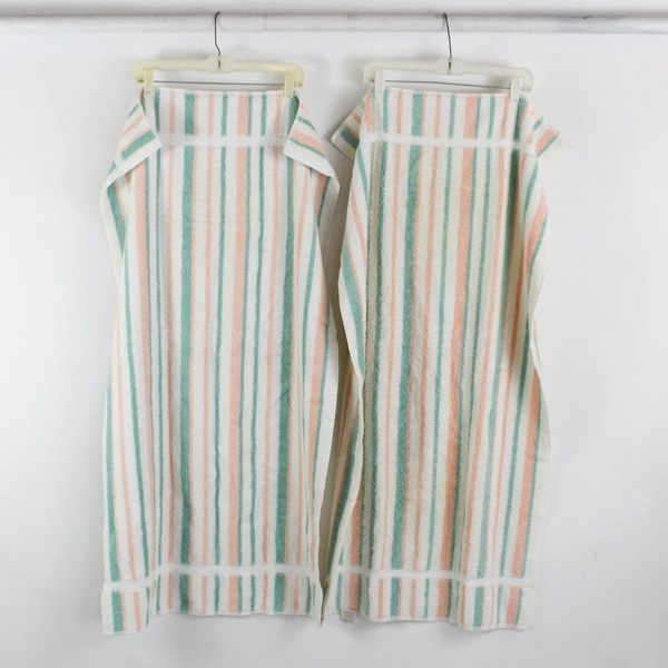 Lot of 3 VTG Caress by Stevens Coral Teal White Cotton Bath & Hand Towels