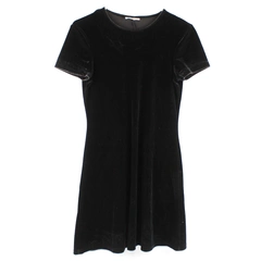 Unbranded 90's Style Women's M Black Mini Velvet Short Sleeve Stretchy Dress