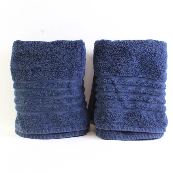 Lot Of 2 Hotel Collection Solid Navy Blue Bath Towel 100% Cotton 28" x 52"