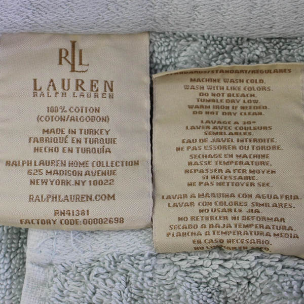 Lot Of 2 Ralph Lauren Solid Blue Bath Towels 100% Cotton 25" x 54.5"