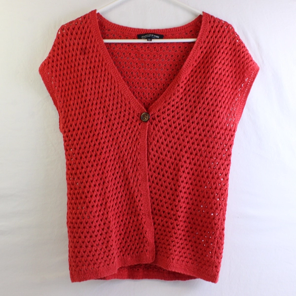 Jones New York Signature Petite Women's Small Red Crochet Sleeveless Vest