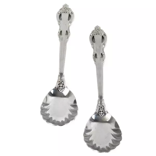 Set of 2 Towle King Arthur Stainless Sugar Shell Spoons 6" Vintage