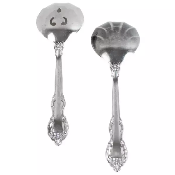 Lot of 2 Towle King Arthur Stainless Pierced Casserole & Shell Serving Spoons