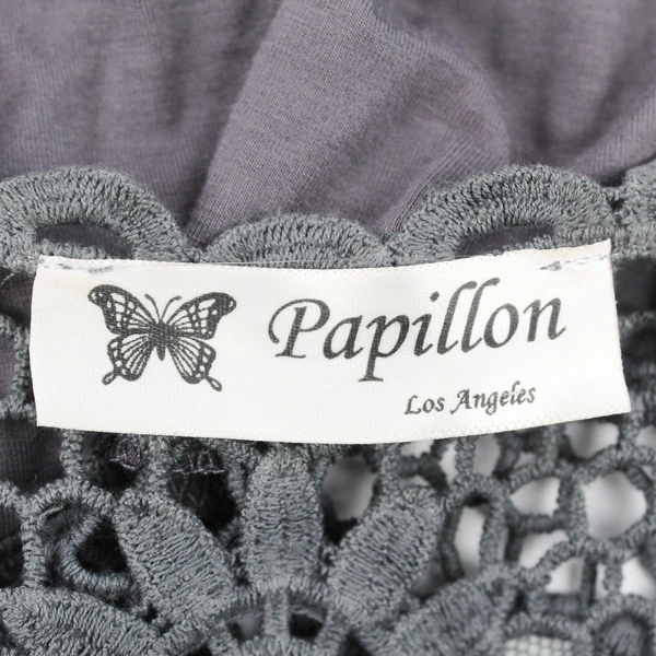 Papillon Los Angeles Gray Open-Front Ruffled Crochet Top Women's Size Medium
