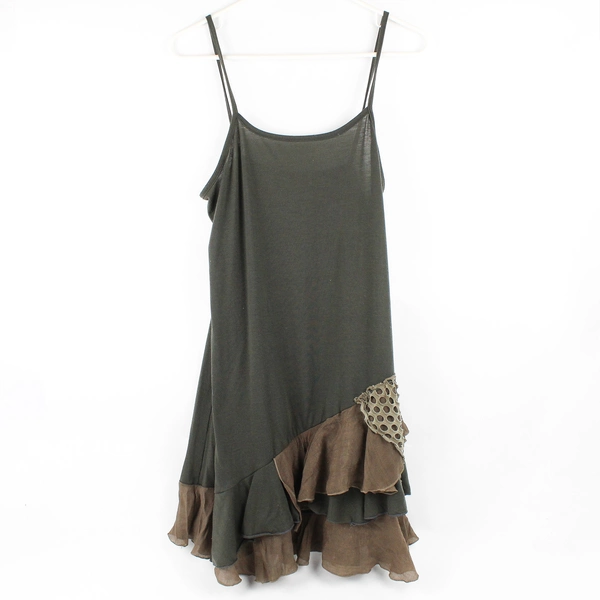 My Pretty Angel Gray & Brown Ruffled Asymmetrical Sleeveless Dress Women's Med