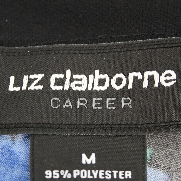 Liz Claiborne Career Black and Blue Floral Cap Sleeve Blouse Women's Size Medium