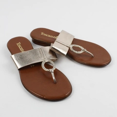 Toscanella Brown and Silver Faux Leather Slip-On Thong Sandals Women's Size 7.5