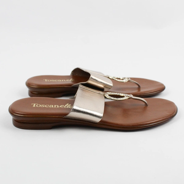 Toscanella Brown and Silver Faux Leather Slip-On Thong Sandals Women's Size 7.5