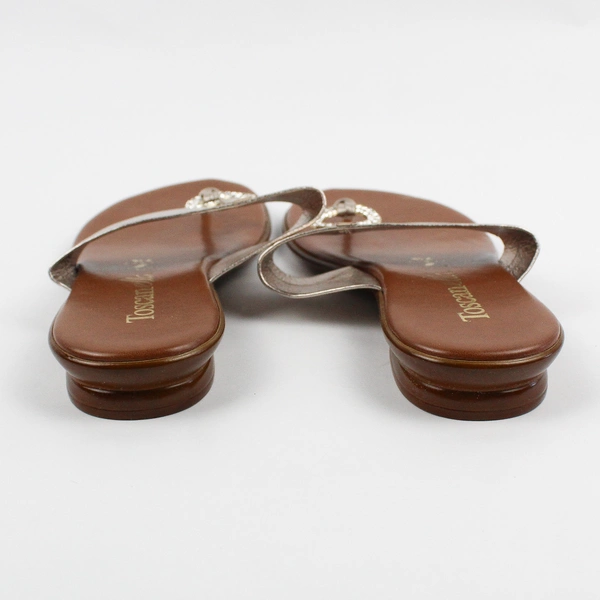 Toscanella Brown and Silver Faux Leather Slip-On Thong Sandals Women's Size 7.5