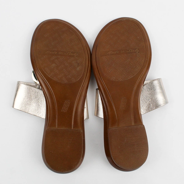 Toscanella Brown and Silver Faux Leather Slip-On Thong Sandals Women's Size 7.5