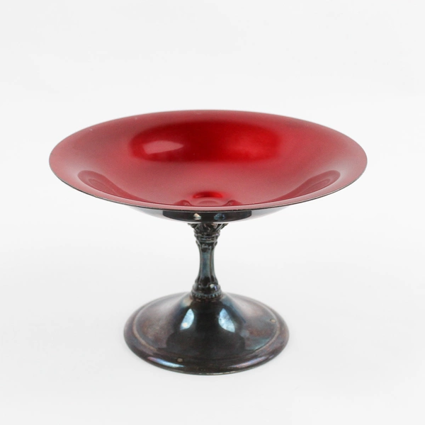 Reed & Barton 141 Red Enamel on Silverplate Footed Compote Dish