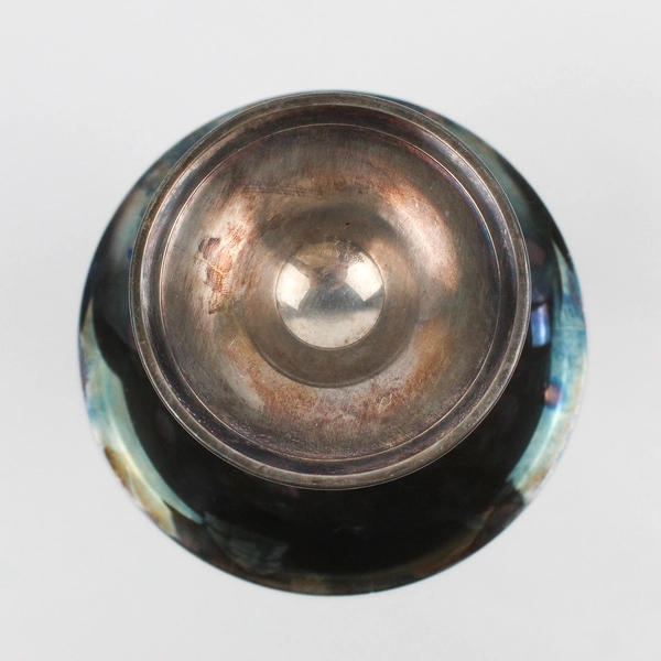 Reed & Barton 141 Red Enamel on Silverplate Footed Compote Dish