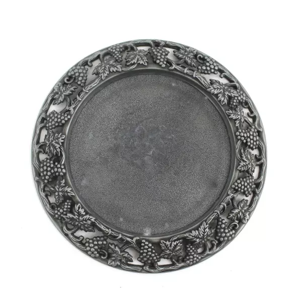  Vintage Pewter Grape Pattern Pillar Candle Base For Candle Up to 4.5"