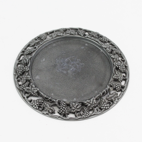  Vintage Pewter Grape Pattern Pillar Candle Base For Candle Up to 4.5"