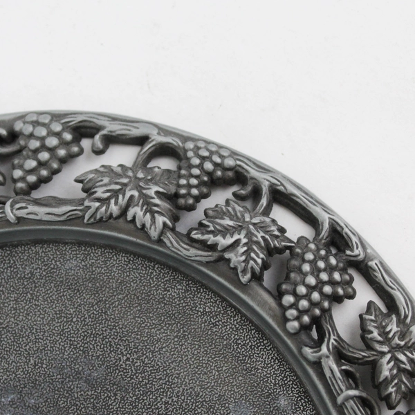  Vintage Pewter Grape Pattern Pillar Candle Base For Candle Up to 4.5"