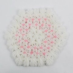 Vintage Handmade Crocheted White and Pink Yarn Trivet Hot Pad 8"