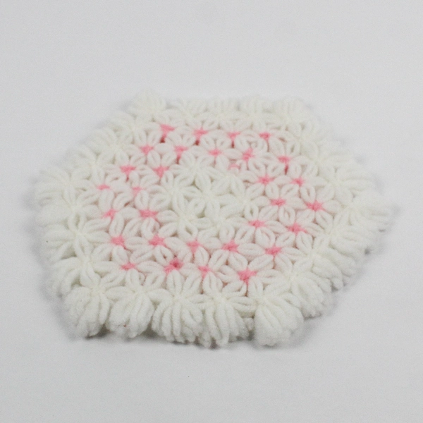 Vintage Handmade Crocheted White and Pink Yarn Trivet Hot Pad 8"