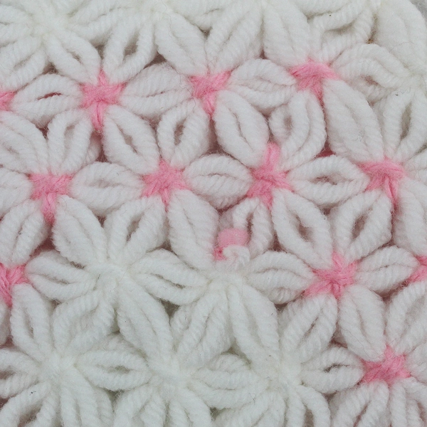 Vintage Handmade Crocheted White and Pink Yarn Trivet Hot Pad 8"