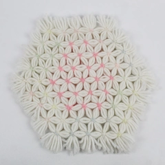 Vintage Handmade Crocheted White Pastel Multicolor Yarn Trivet Hot Pad 8"