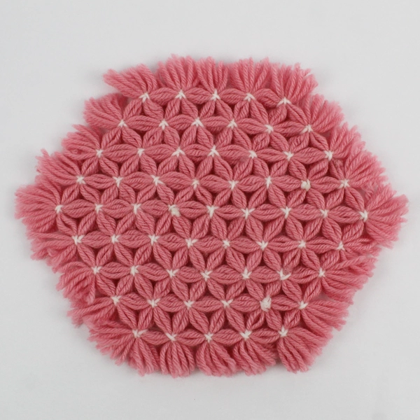 Vintage Handmade Crocheted Pink and White Yarn Trivet Hot Pad 8"