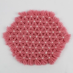 Vintage Handmade Crocheted Pink and White Yarn Trivet Hot Pad 8"