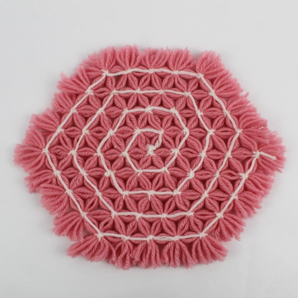 Vintage Handmade Crocheted Pink and White Yarn Trivet Hot Pad 8"
