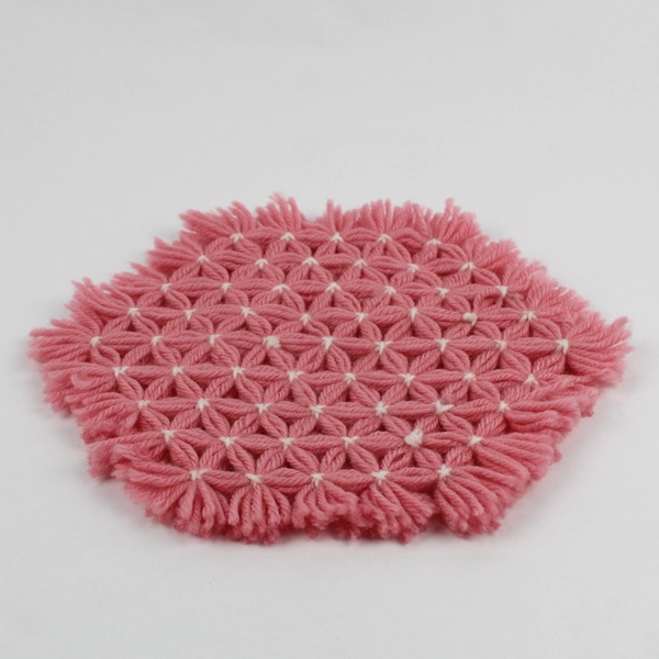 Vintage Handmade Crocheted Pink and White Yarn Trivet Hot Pad 8"