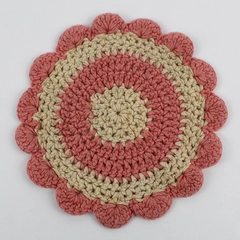 Vintage Handmade Pink & Ecru Crocheted Doily Scalloped Edge 7.5"