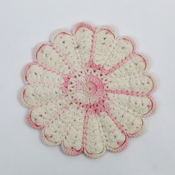 Vintage Handmade Crocheted Pink and White Doily Scalloped Edge 6"
