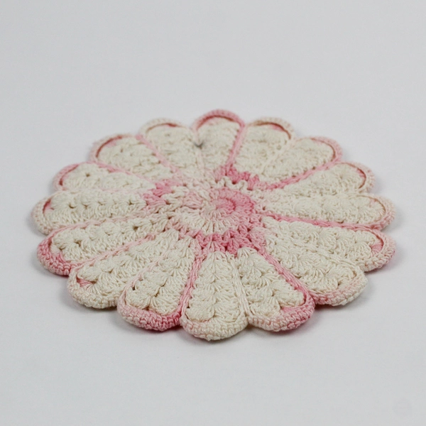 Vintage Handmade Crocheted Pink and White Doily Scalloped Edge 6"
