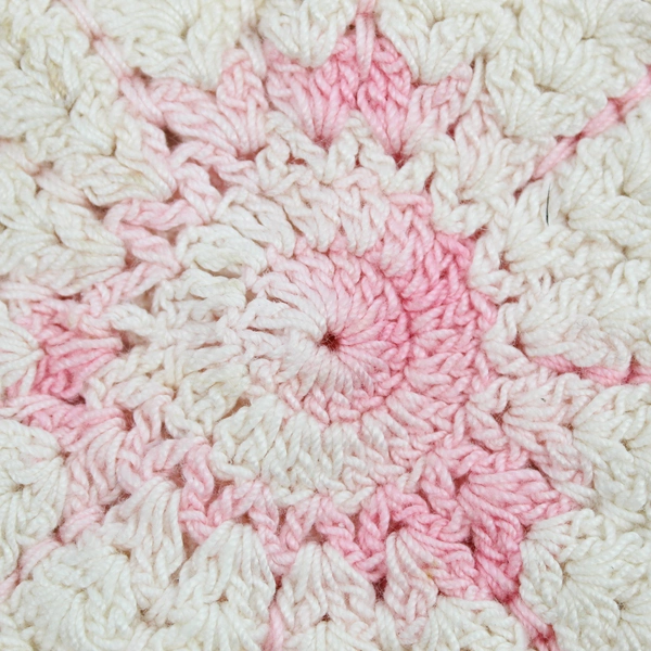 Vintage Handmade Crocheted Pink and White Doily Scalloped Edge 6"