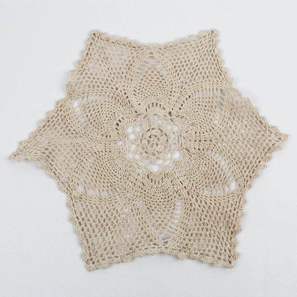 Vintage Handmade Crocheted Ecru Six-Pointed Doily 13"