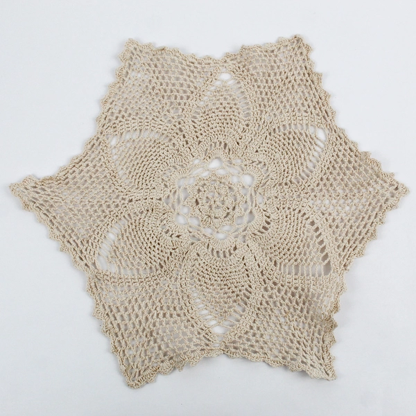 Vintage Handmade Crocheted Ecru Six-Pointed Doily 13"