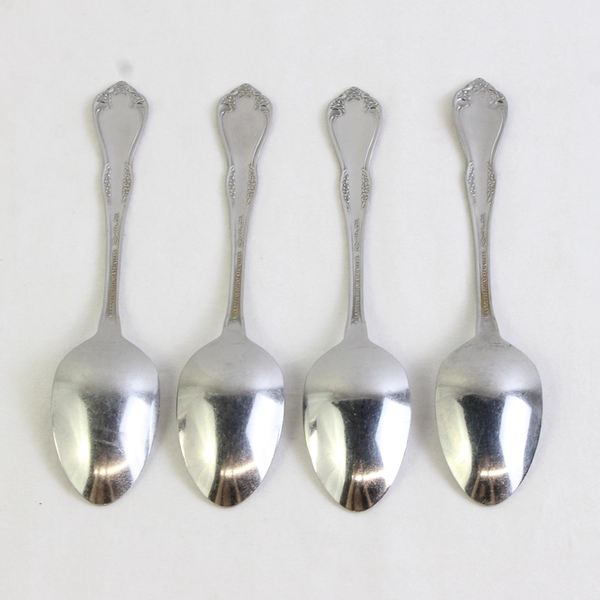 Set of 4 Oneida Mansfield Frosted Stainless Steel Teaspoons
