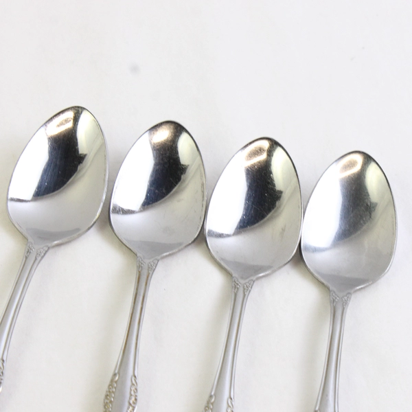 Set of 4 Oneida Mansfield Frosted Stainless Steel Teaspoons