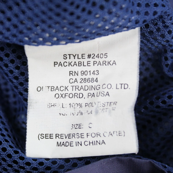 Outback Trading Company Men's S Blue Packable Parka with Hood and Zip Pockets