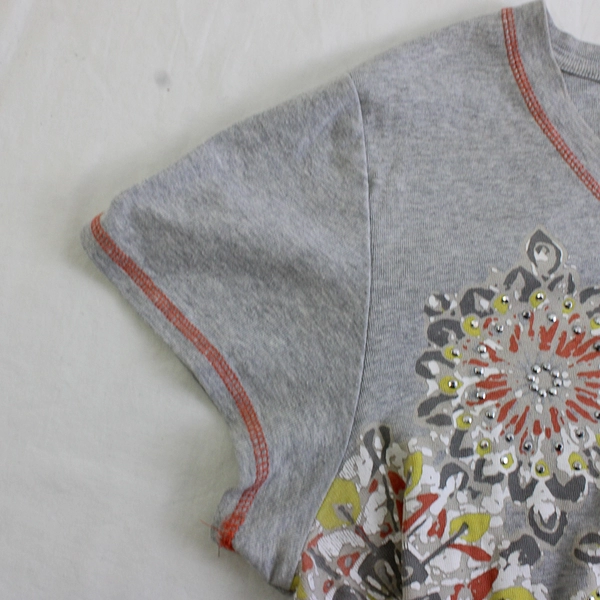 Style & Co Sport Women's XL Gray Floral with Rhinestones T-shirt