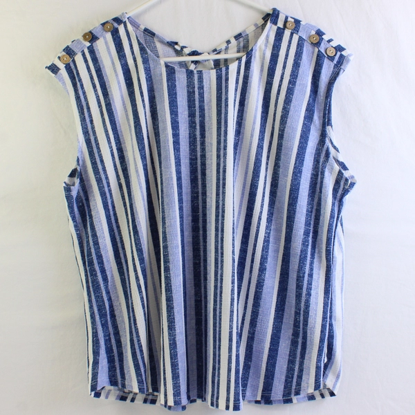 Joie De Vivre Women's L Blue and White Sleeveless Blouse