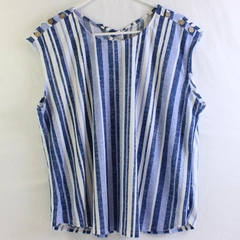 Joie De Vivre Women's L Blue and White Sleeveless Blouse