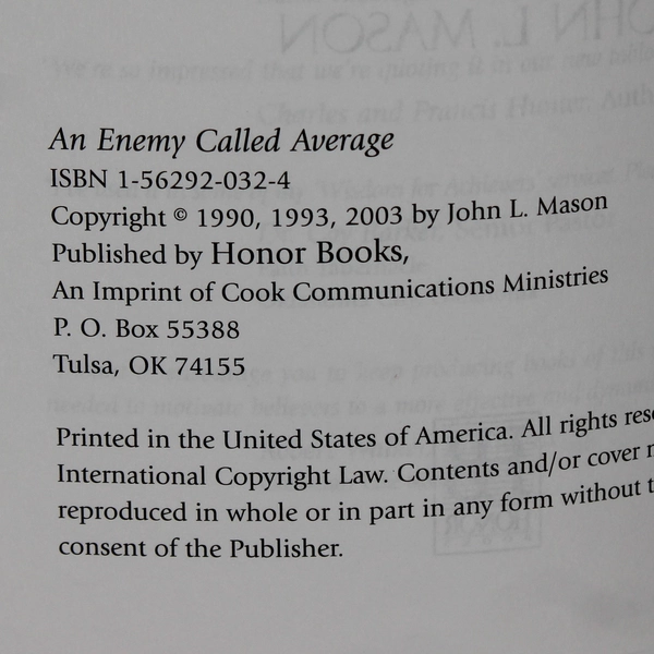 An Enemy Called Average by John L Mason 2003 Updated Paperback