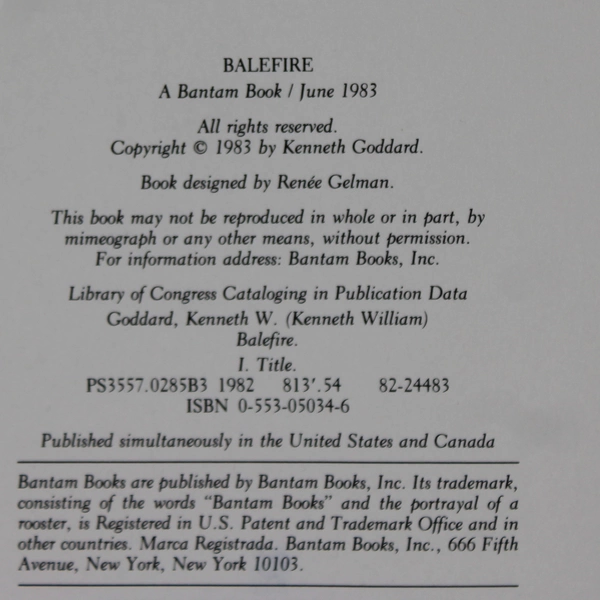 Vintage 1983 Novel Balefire by Kenneth Goddard Hardcover Dust Jacket 1st Edition