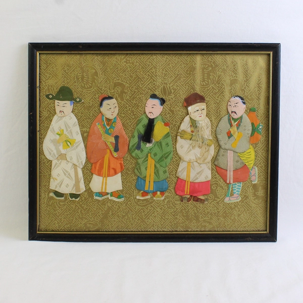 Vintage Chinese Asian Paper and Silk Dolls 5 Framed Immortals 3D Effect
