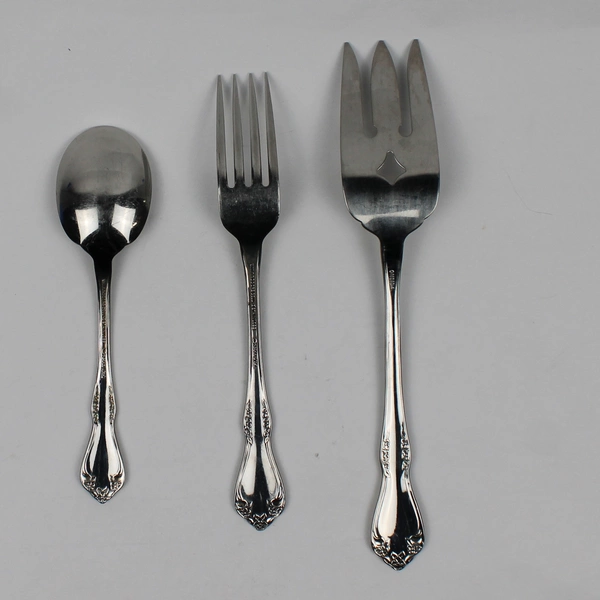 Lot Of 3 Oneida Silver Mansfield (Stainless) Flatware Serving Fork, Fork & Spoon