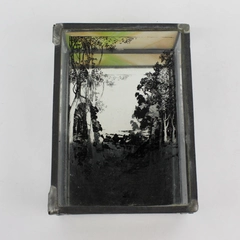 Vtg Hand Painted Glass & Stained Glass Jewelry Box Trinket Box w/ Mirror Bottom