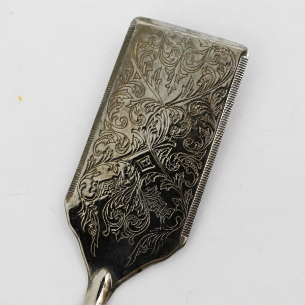 Silver Plated Spatula Server 11 3/4” Scroll Pattern Blade