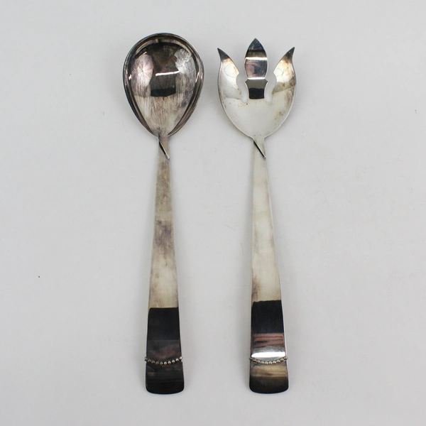 Vtg 2pc Three Crowns Silversmiths Silverplated Salad Serving Set Ingrid Pattern